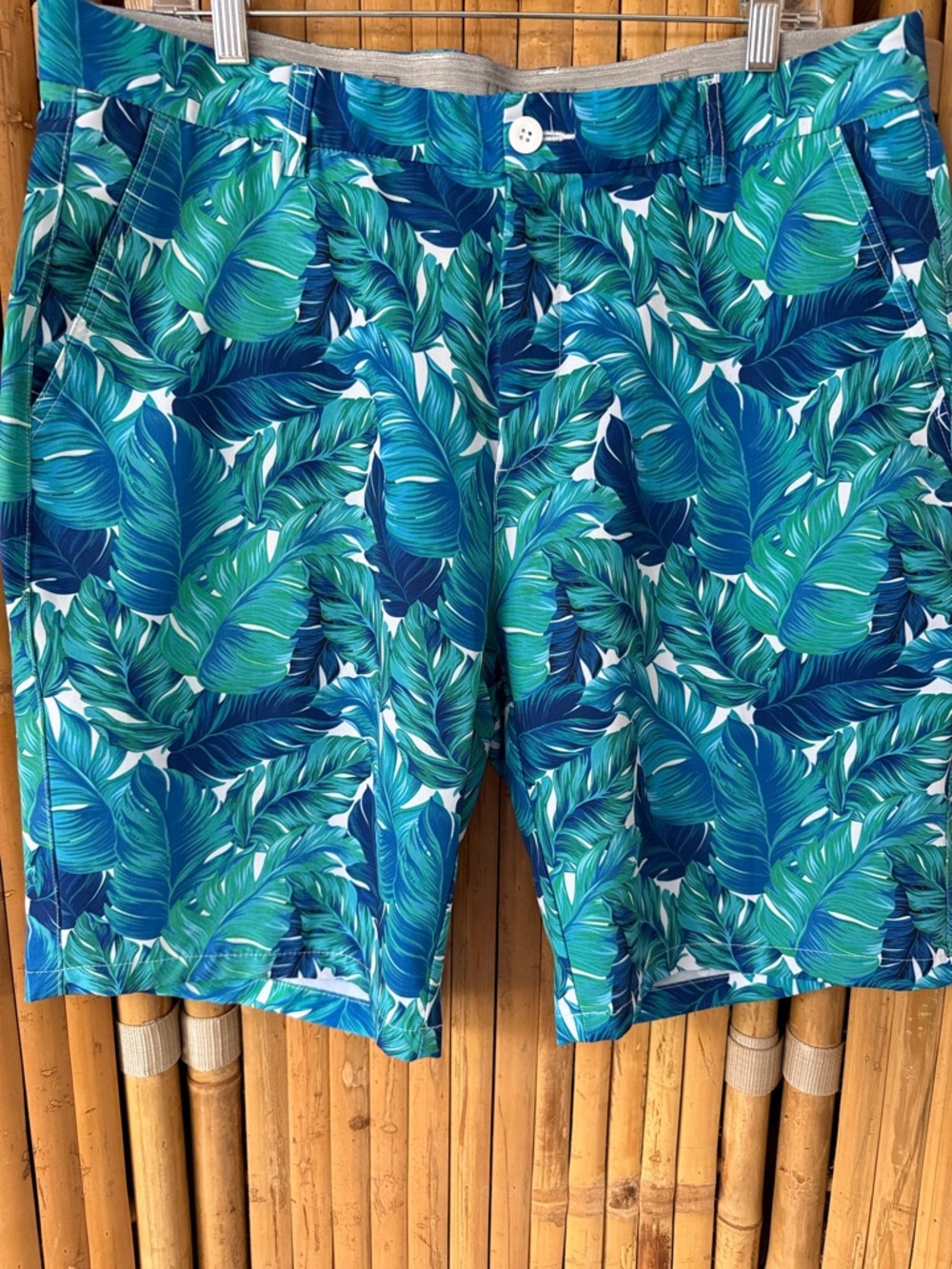 Hreski Men’s Artistic Monstera Golf Shorts. Size 36